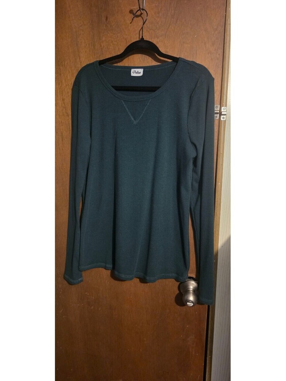 Pulse Long Sleeve Ribbed Knit Top in Dark Green